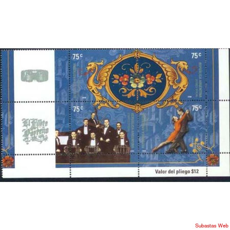 ARGENTINA 2000(2381-84) TANGO Y FILETEADO CON ENTRECINTAS MI