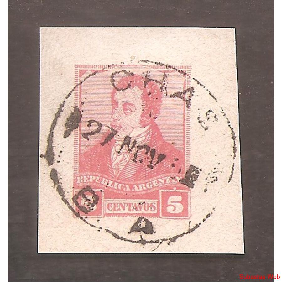 ARGENTINA 1892(SOB29) RIVADAVIA DE 5CTV.  CORTADO DE SOBRE P
