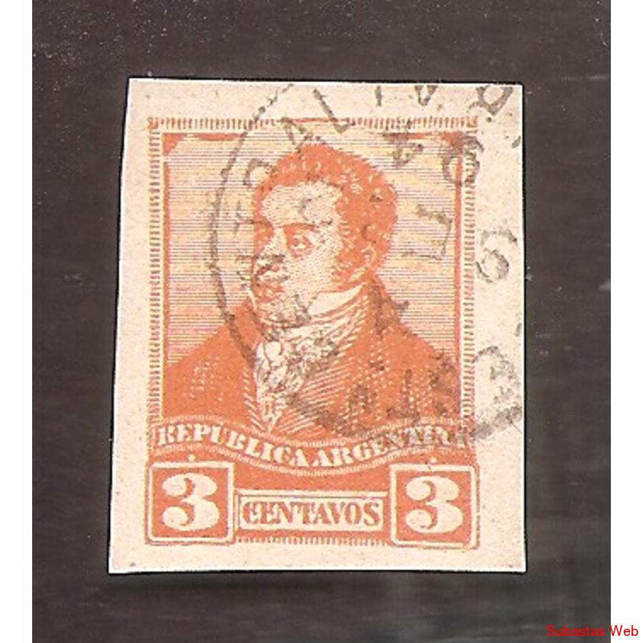 ARGENTINA 1892(CAP20) RIVADAVIA DE 3CTV. CORTADA DE CARTA PO