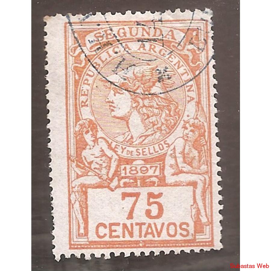 ARGENTINA 1897  LEY DE SELLOS DE 75 CENTAVOS USADA
