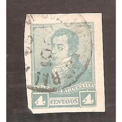 ARGENTINA 1892(CAP21) RIVADAVIA DE 4CTVS. CORTADO DE CARTA P