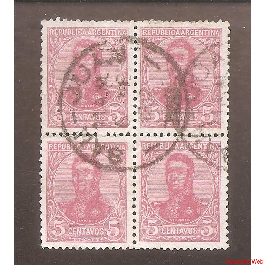 ARGENTINA 1908(137) SAN MARTIN EN OVALO CUADRITO MATASELLO 1