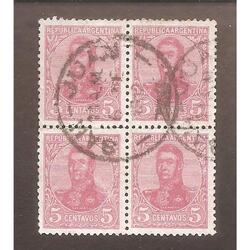 ARGENTINA 1908(137) SAN MARTIN EN OVALO CUADRITO MATASELLO 1