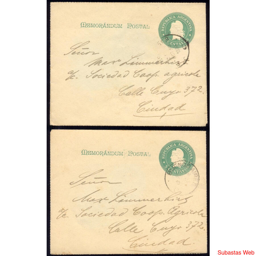 ARGENTINA 2 ENTEROS MEMORANDUM GJSZC12 CIRCULADOS U$20,00