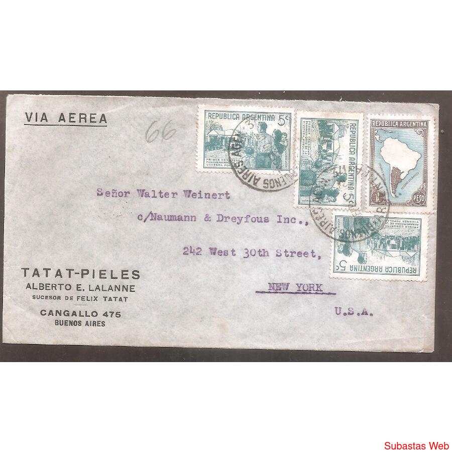 ARGENTINA 1940 SOBRE CIRCULADO NUMERO 66