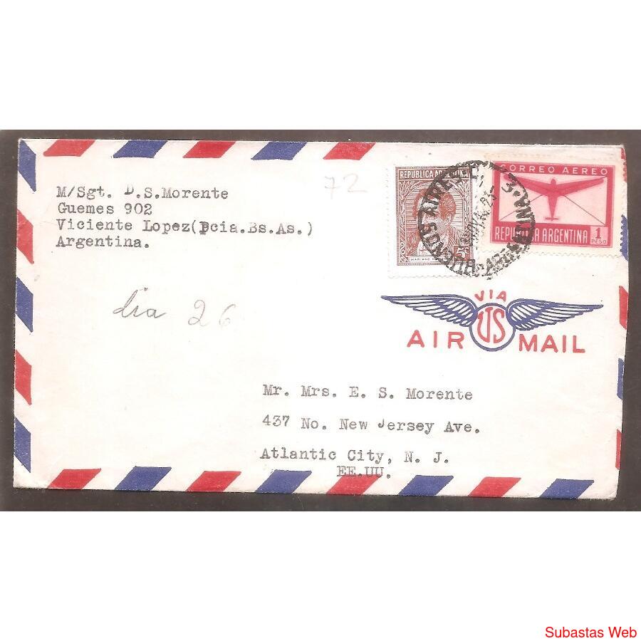 ARGENTINA 1940  SOBRE CIRCULADO NUMERO 72