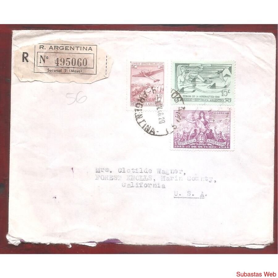 ARGENTINA 1946  SOBRE CIRCULADO NUMERO 90
