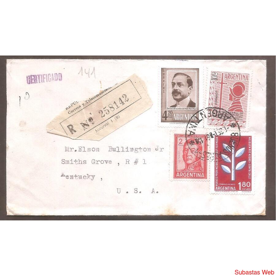 ARGENTINA 1961  SOBRE CIRCULADO NUMERO 141