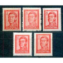 ARGENTINA SAN MARTIN SERIE BASICA. 5 SELLOS MINT DIFERENTES