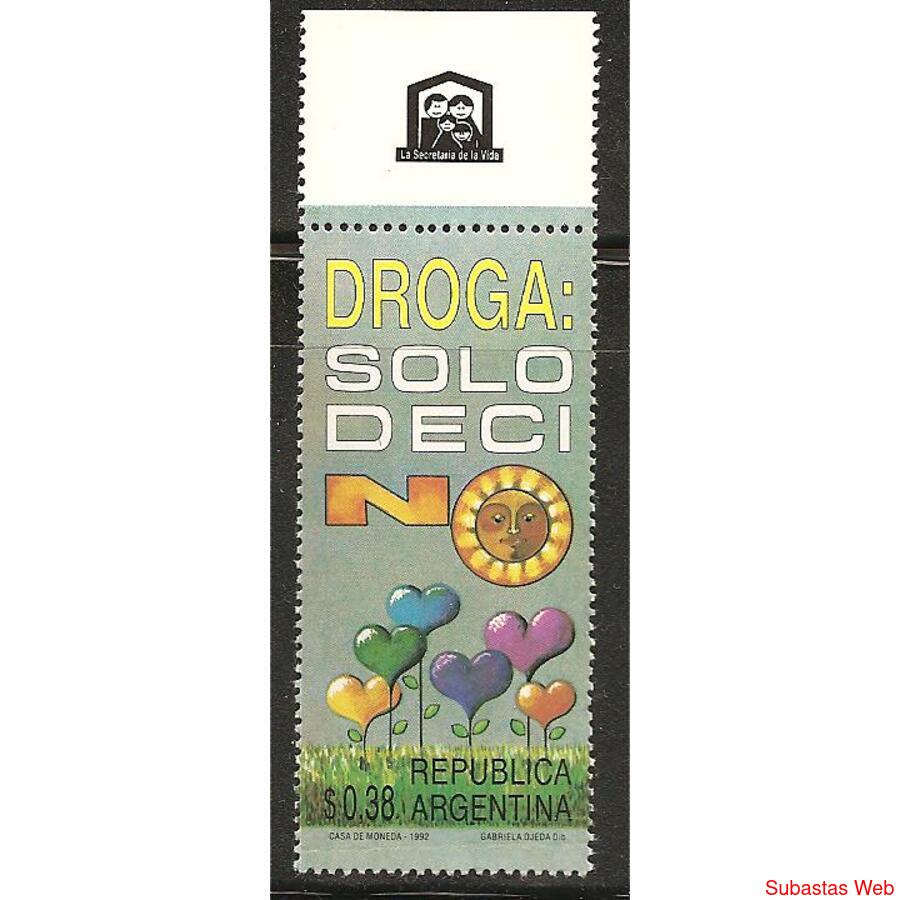 ARGENTINA 1992(1898)  NO A LA DROGADICCION:  CON BORDE  MINT