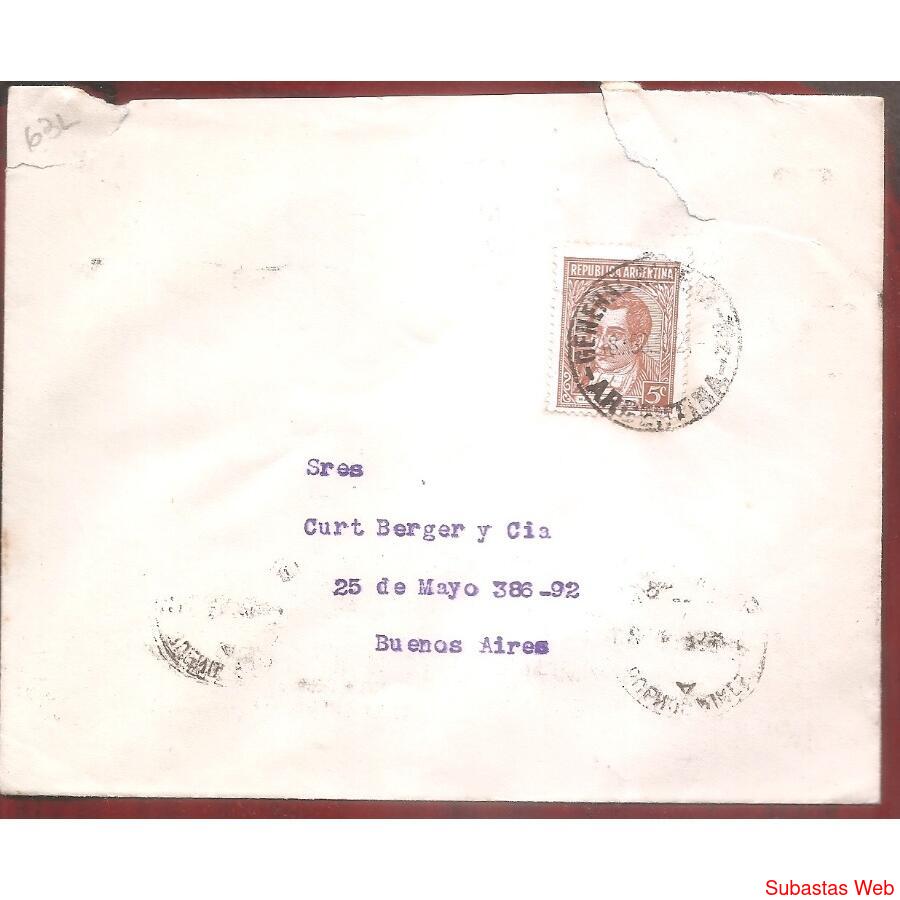 ARGENTINA 1939  SOBRE CIRCULADO NUMERO  63L