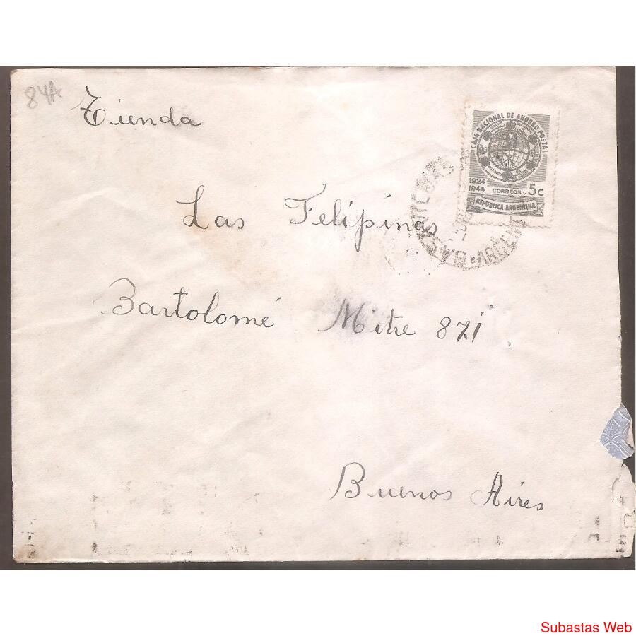 ARGENTINA  1944 SOBRE CIRCULADO NUMERO  84A