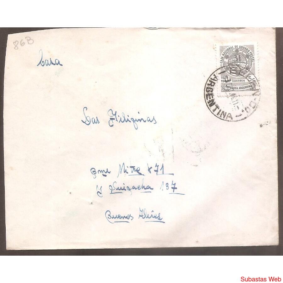 ARGENTINA 1944 SOBRE CIRCULADO NUMERO  86B
