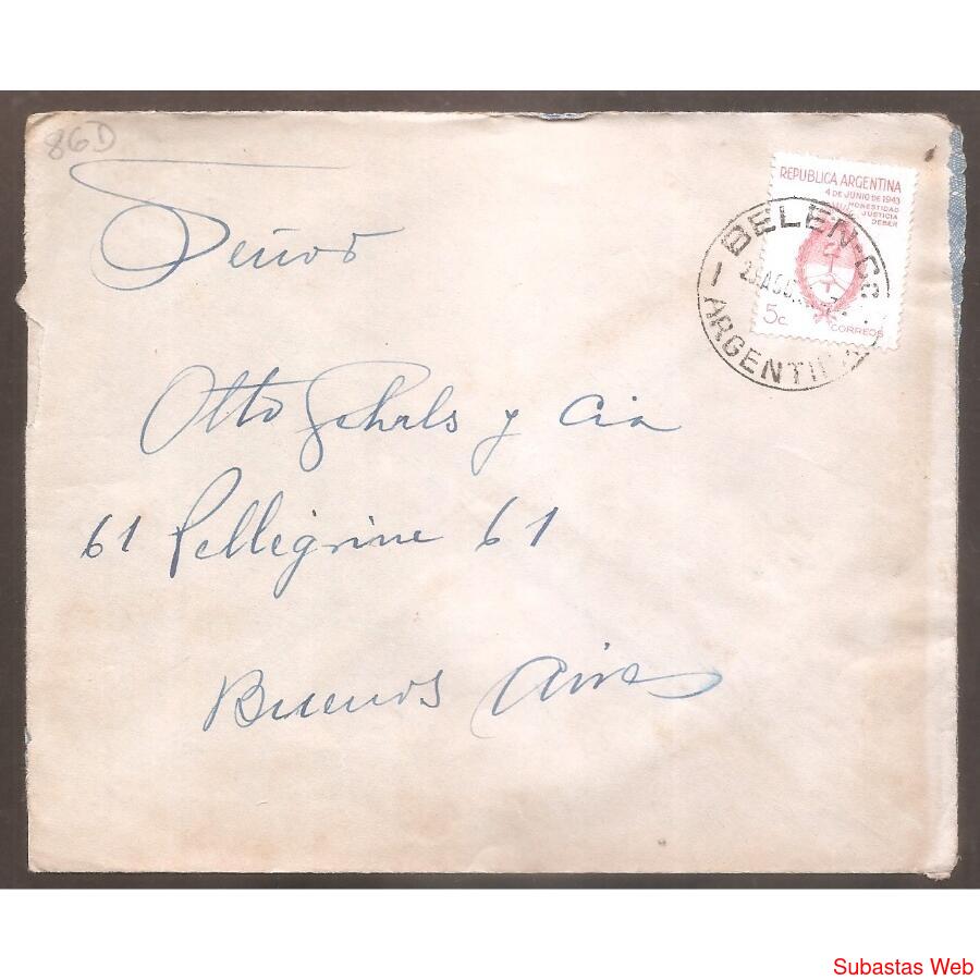 ARGENTINA 1944  SOBRE CIRCULADO NUMERO  86D