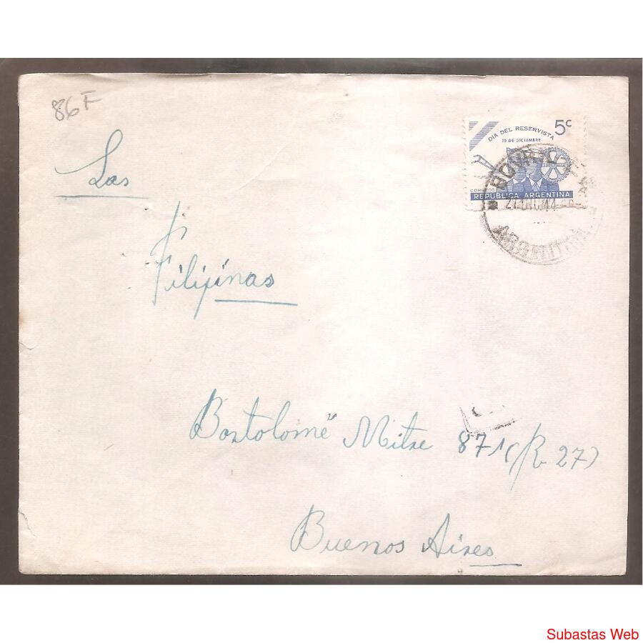 ARGENTINA  1944 SOBRE CIRCULADO NUMERO  86F