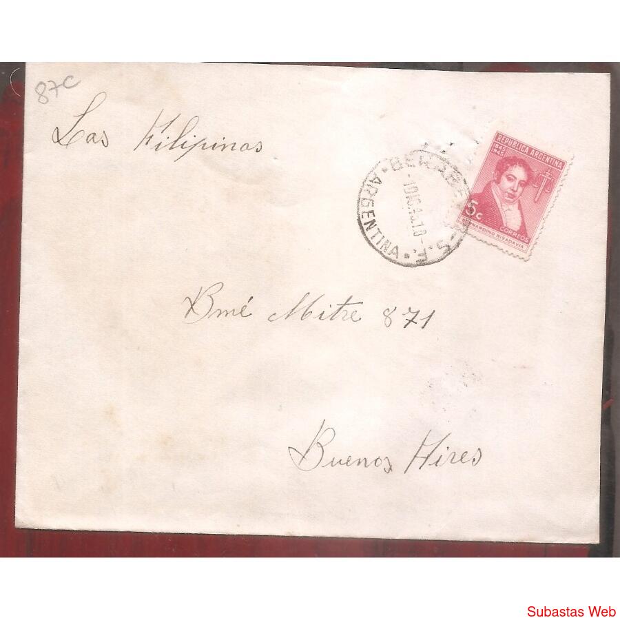 ARGENTINA 1945 SOBRE CIRCULADO NUMERO  87C