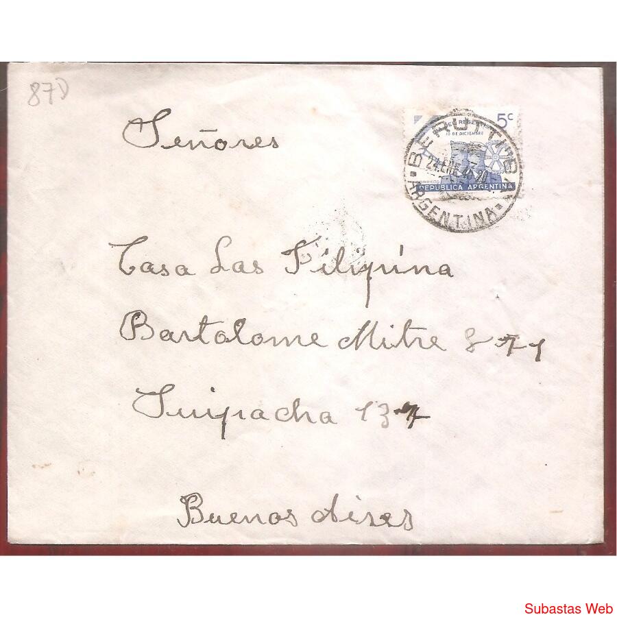 ARGENTINA 1945  SOBRE CIRCULADO NUMERO  87D