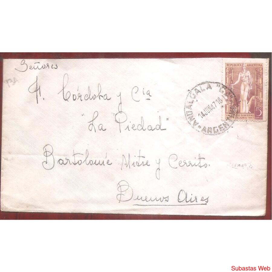 ARGENTINA  1947 SOBRE CIRCULADO NUMERO  93A