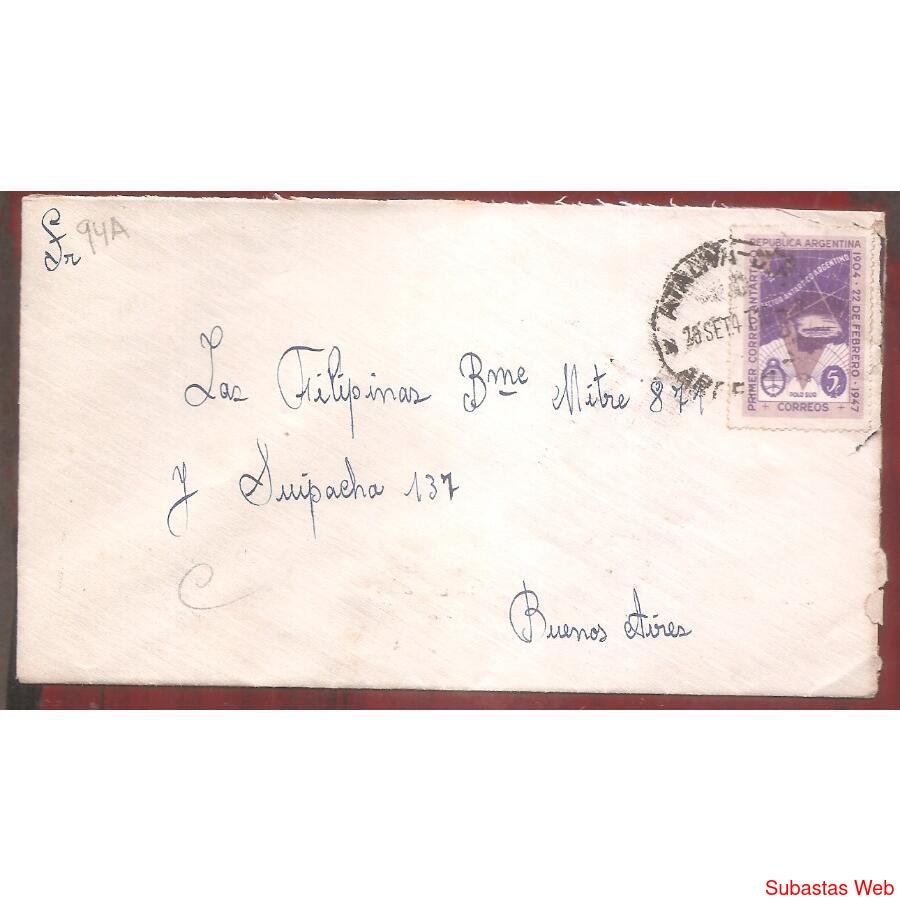 ARGENTINA 1947  SOBRE CIRCULADO NUMERO  94A