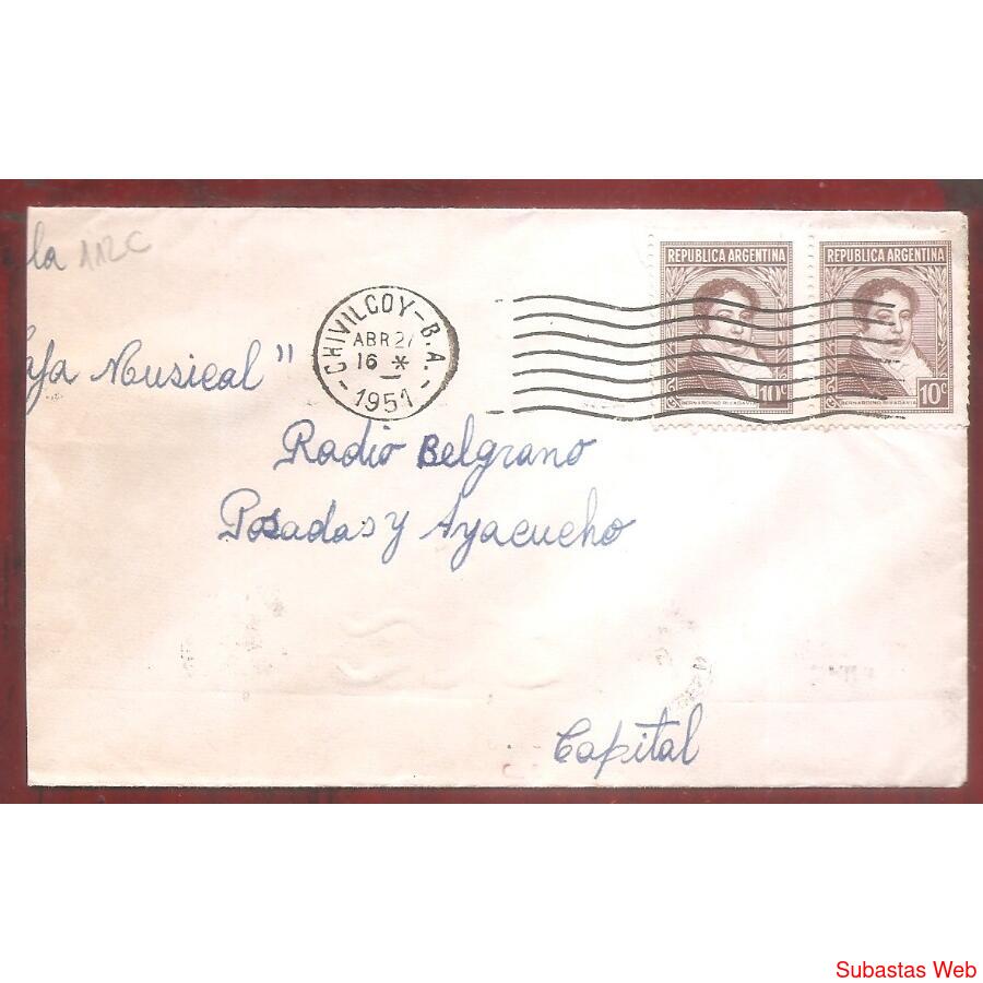 ARGENTINA 1951  SOBRE CIRCULADO NUMERO  112C