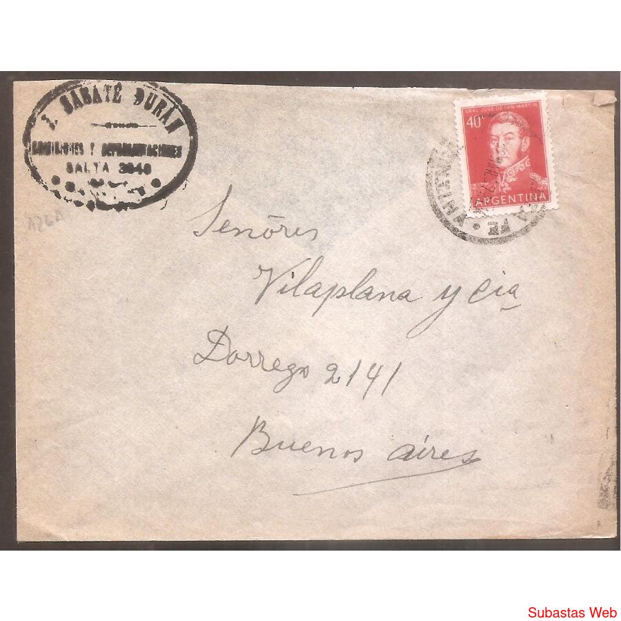 ARGENTINA 1957 SOBRE CIRCULADO NUMERO  126A