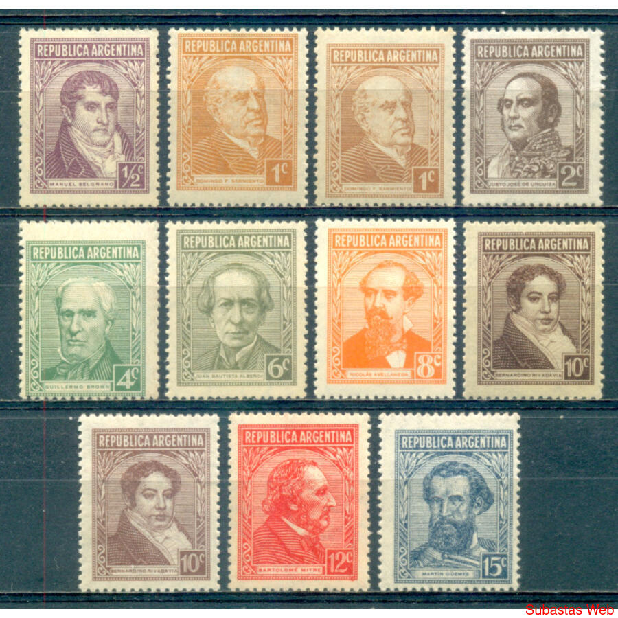 ARGENTINA PROCERES & RIQUEZAS LOTE DE 11 SELLOS NUEVO U$8.50