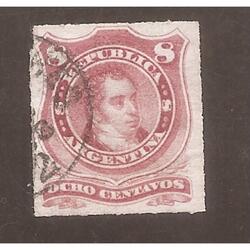 ARGENTINA 1876(33) PROCERES: RIVADAVIA CORTADO LINEA USADA