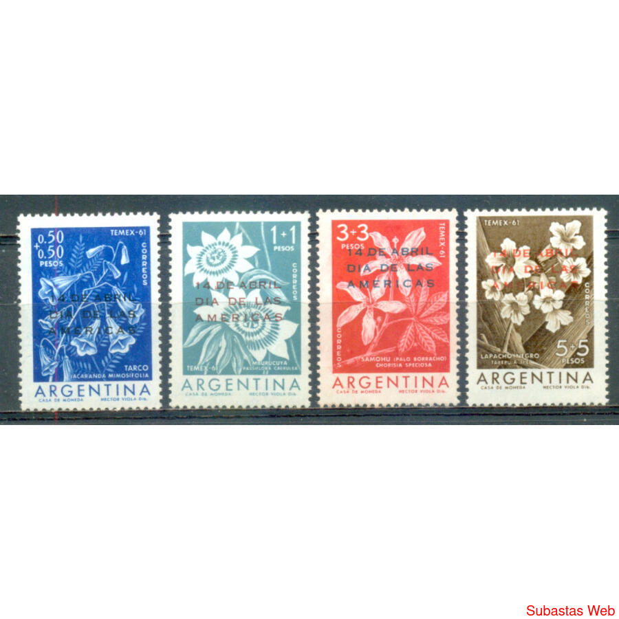 ARGENTINA GJ1211/1214 FLORES RESELLADOS. SERIE MINT U$2.30