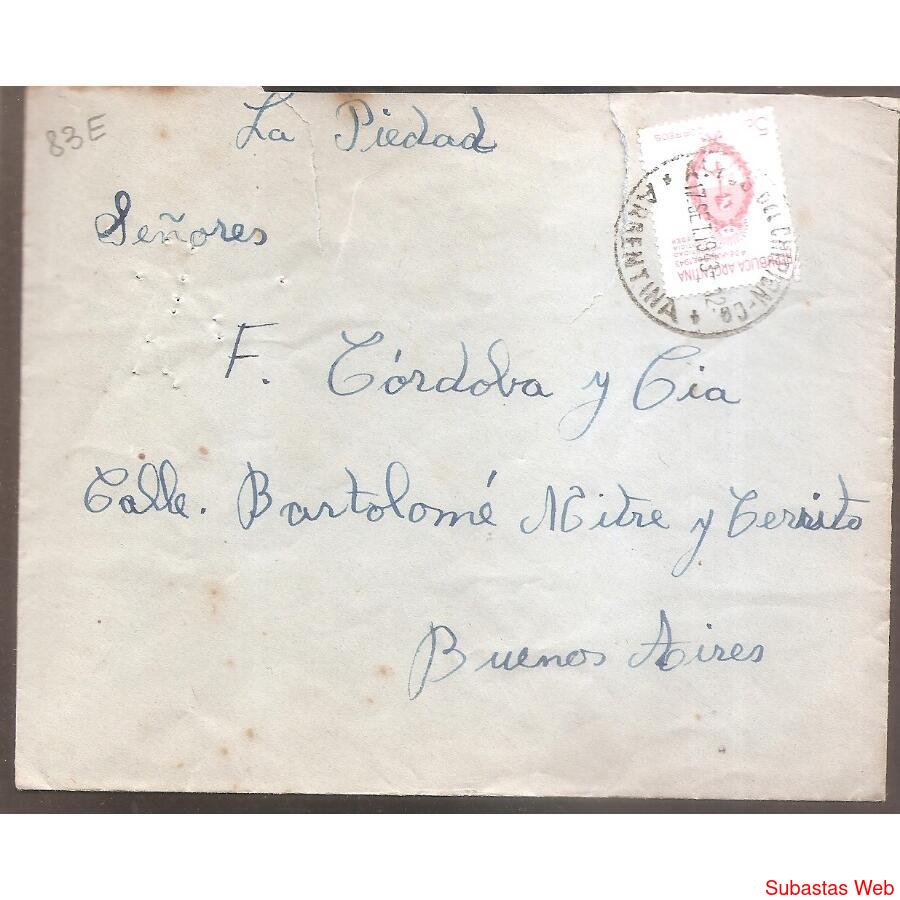 ARGENTINA 1943  SOBRE CIRCULADO  NUMERO  83E