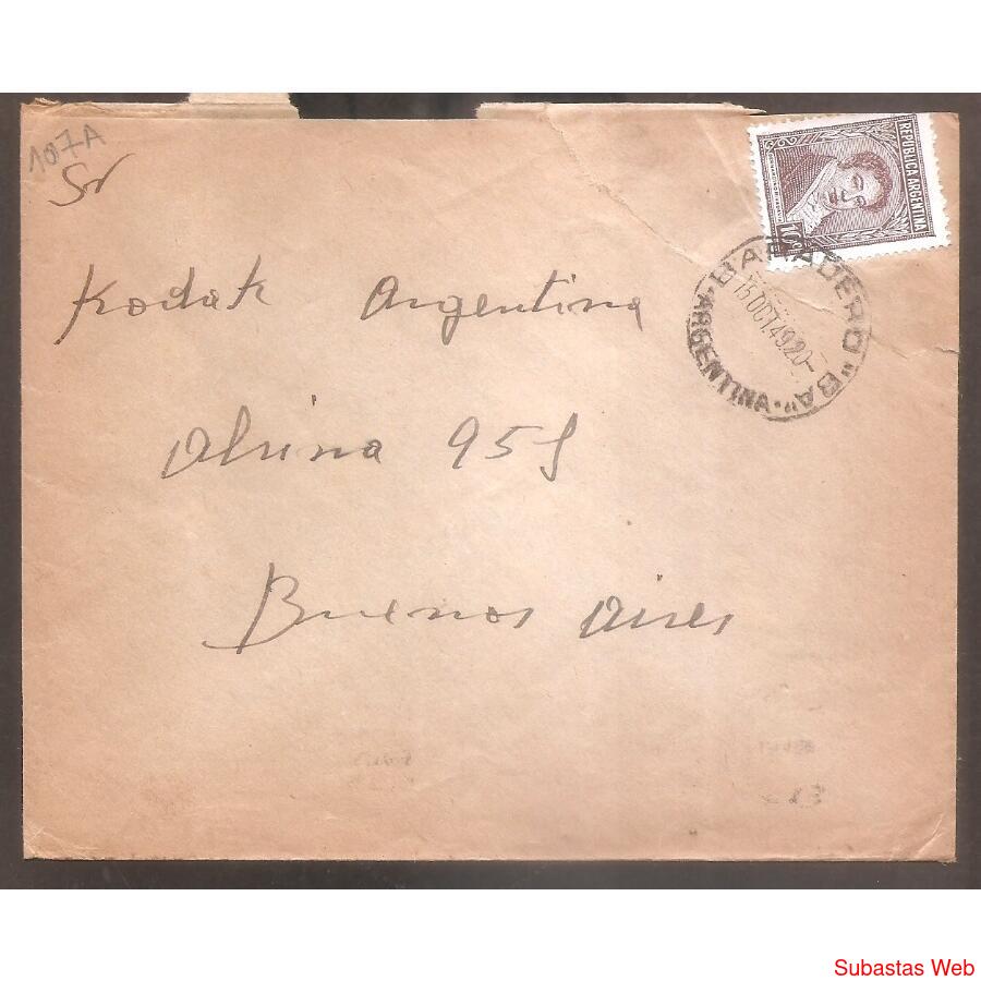 ARGENTINA 1949  SOBRE CIRCULADO NUMERO 107A
