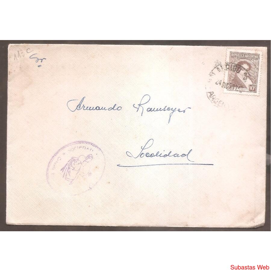 ARGENTINA  1951 SOBRE CIRCULADO  NUMERO  113C