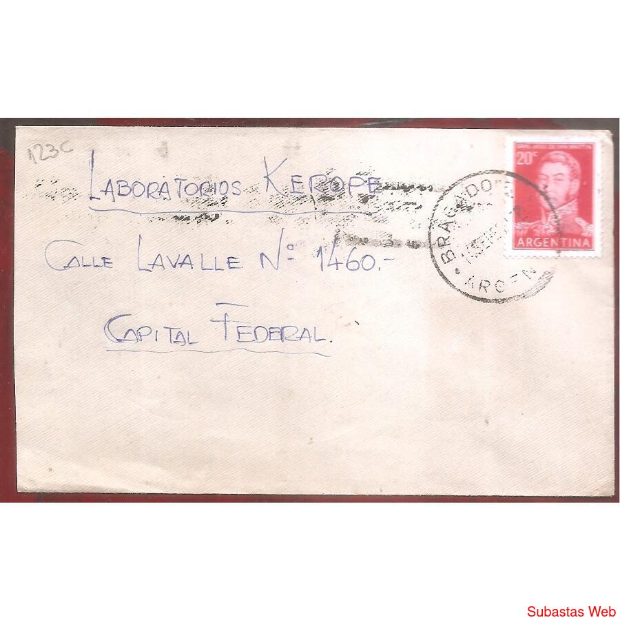 ARGENTINA  1956  SOBRE CIRCULADO NUMERO  123C