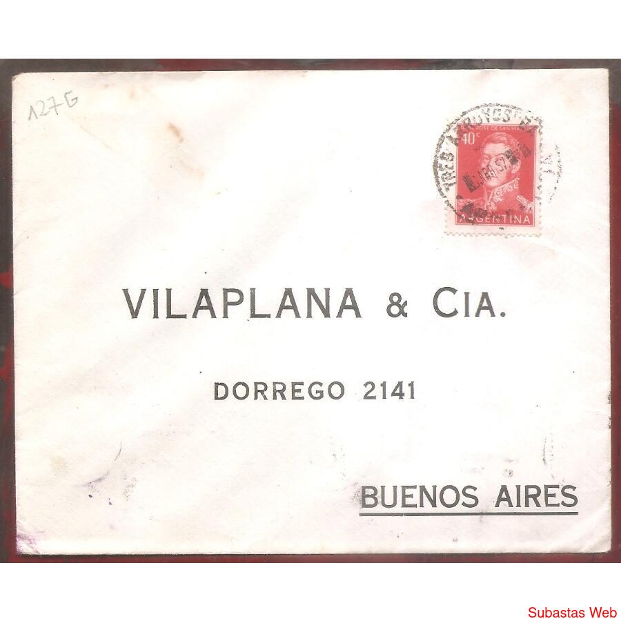 ARGENTINA  1957  SOBRE CIRCULADO NUMERO  127G