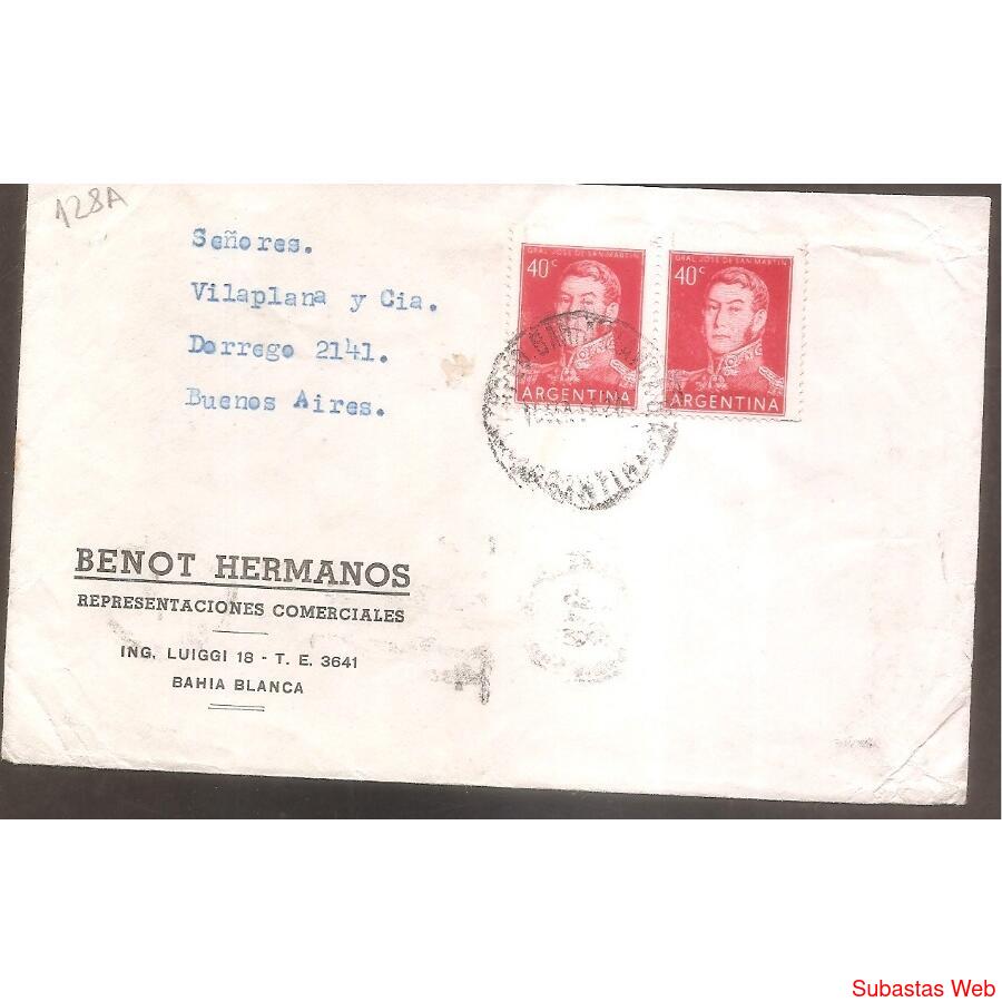 ARGENTINA  1958  SOBRE CIRCULADO NUMERO 128A