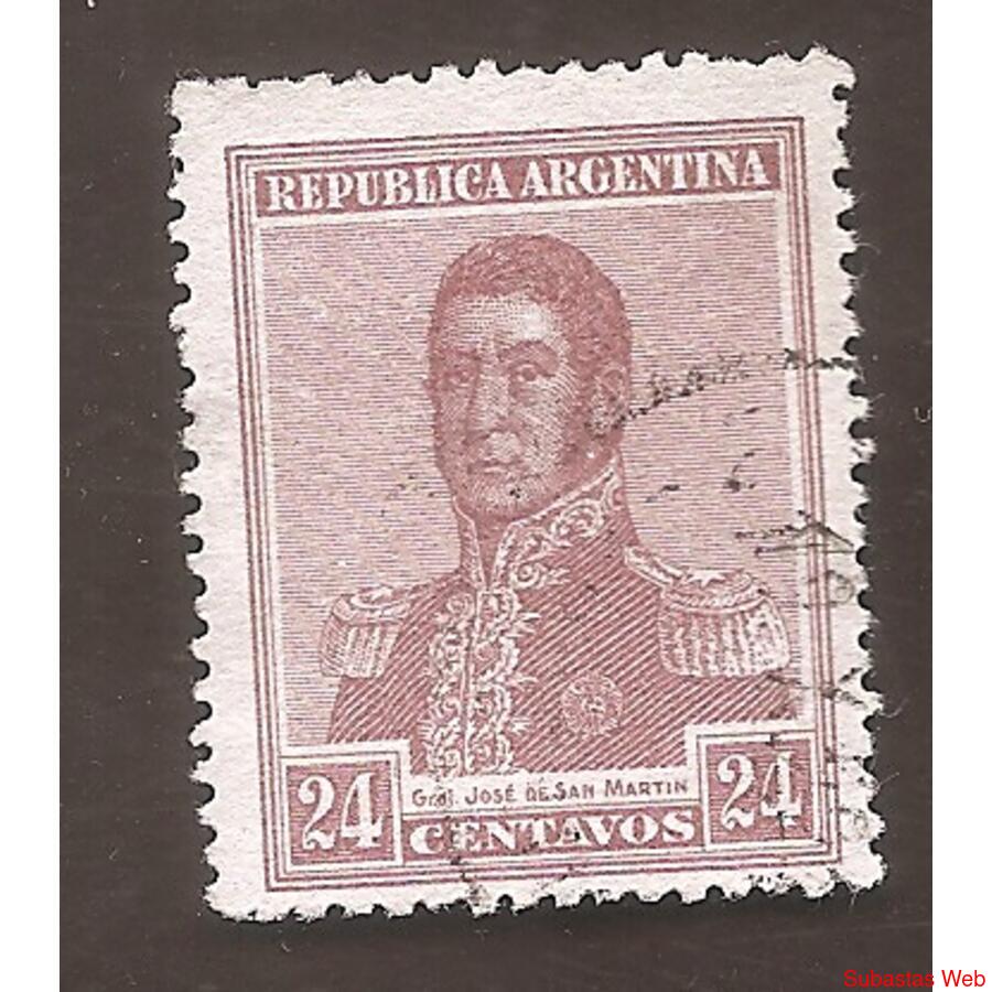 ARGENTINA 1918(237) SAN MARTIN SIN FILIGRANA 13,5x13,5 USADA