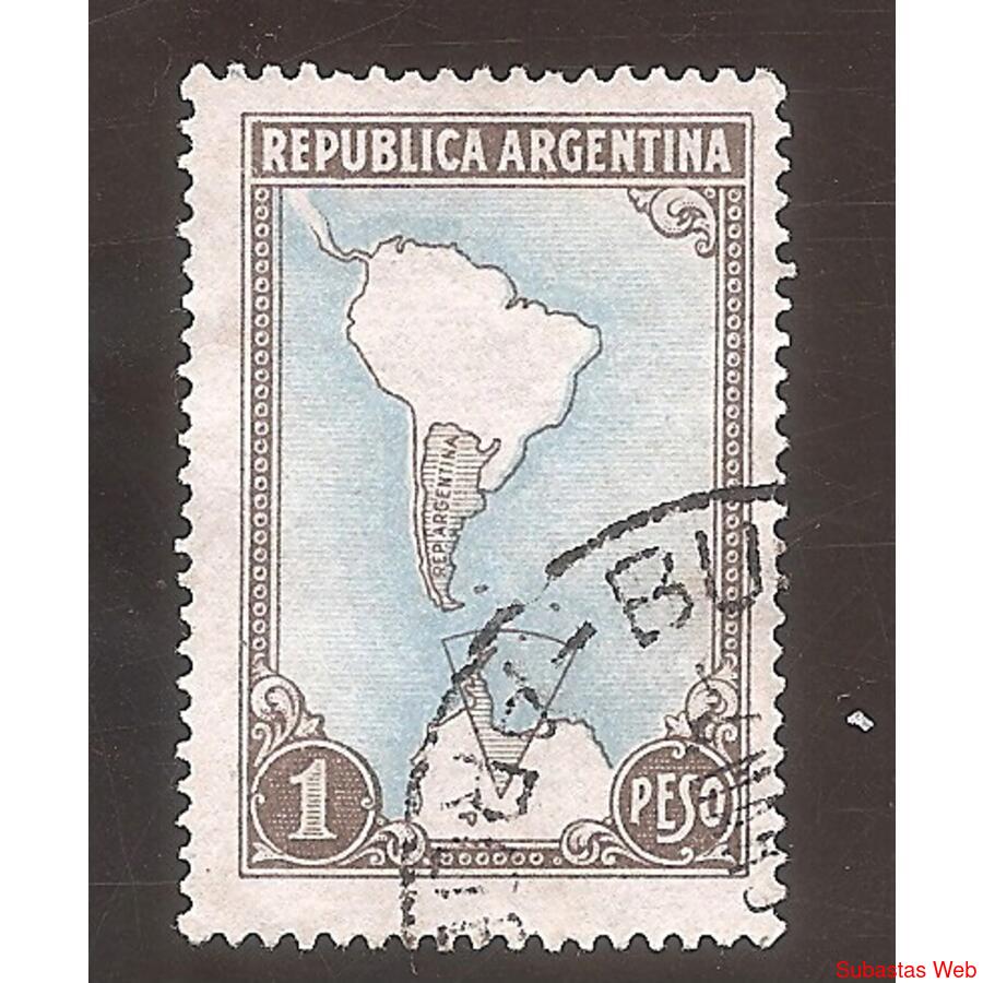 ARGENTINA 1951(512Y) PROC Y RIQ.:  MAPA CON ANTARTIDA USADA