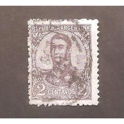 ARGENTINA 1908(134) SAN MARTIN EN OVALO CON FILIGRANA USADA