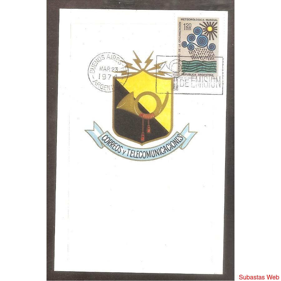 ARGENTINA 1974(967) TARJETA PDE: ORGANIZACION METEOROLOGICA