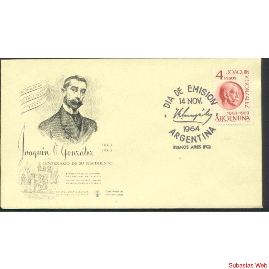 ARGENTINA 1964(696) SOBRE PDE: JOAQUIN V GONZALEZ