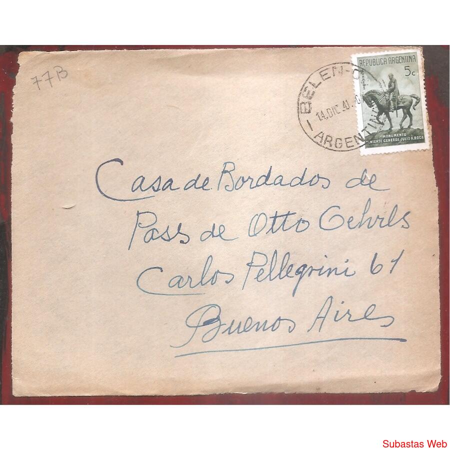 ARGENTINA 1941 SOBRE CIRCULADO NUMERO 77B