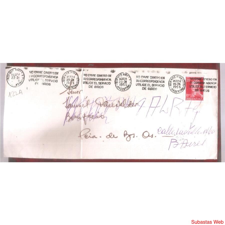 ARGENTINA  1955  SOBRE CIRCULADO  NUMERO  122A