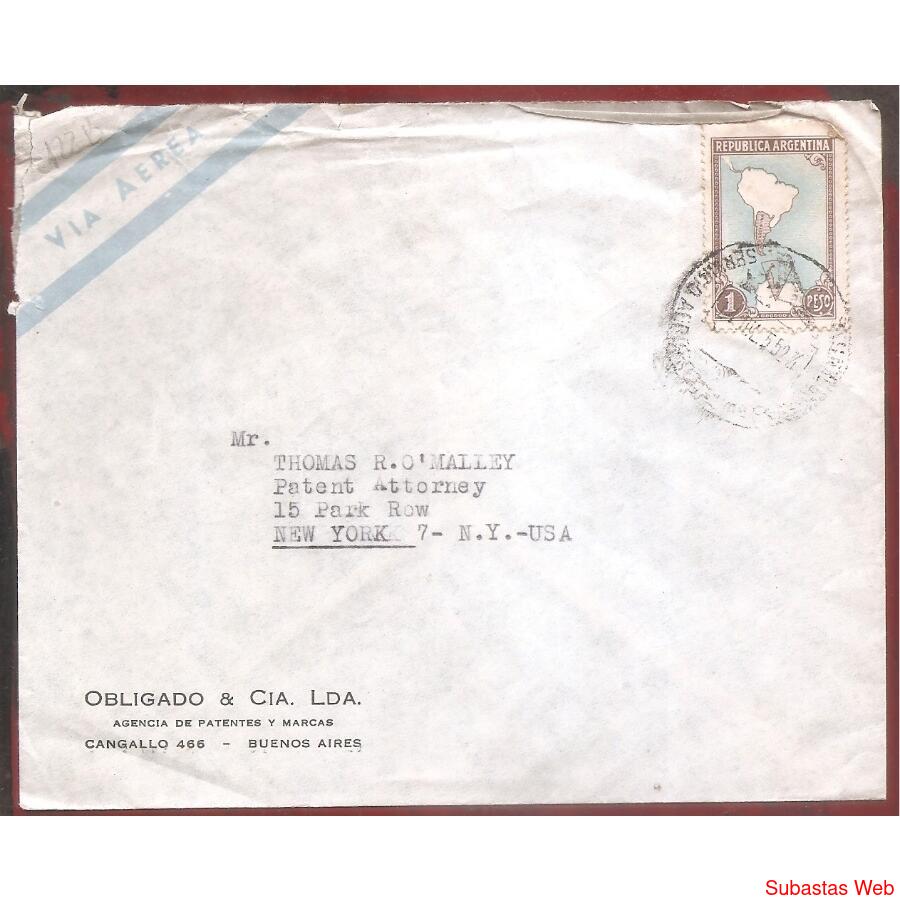 ARGENTINA  1955 SOBRE CIRCULADO NUMERO  122B