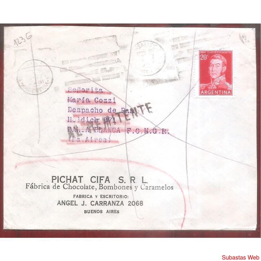 ARGENTINA 1956  SOBRE CIRCULADO NUMERO  123G