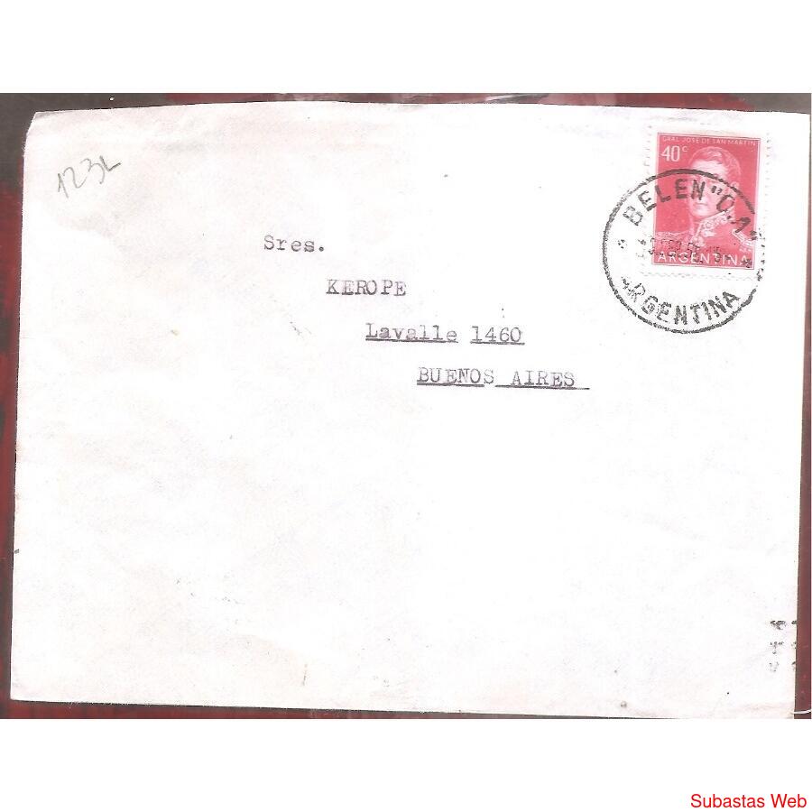 ARGENTINA  1956  SOBRE CIRCULADO  NUMERO  123L