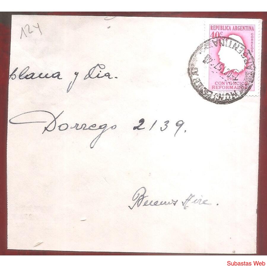 ARGENTINA  1957  SOBRE CIRCULADO  NUMERO  124