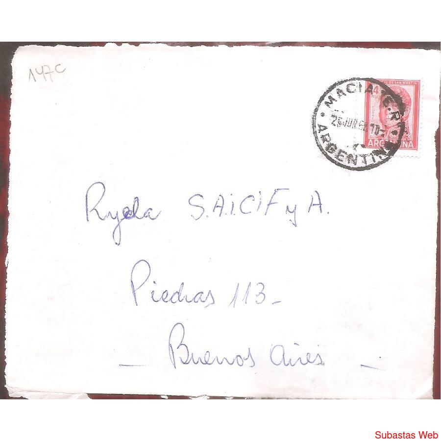 ARGENTINA 1962  SOBRE CIRCULADO NUMERO  147C