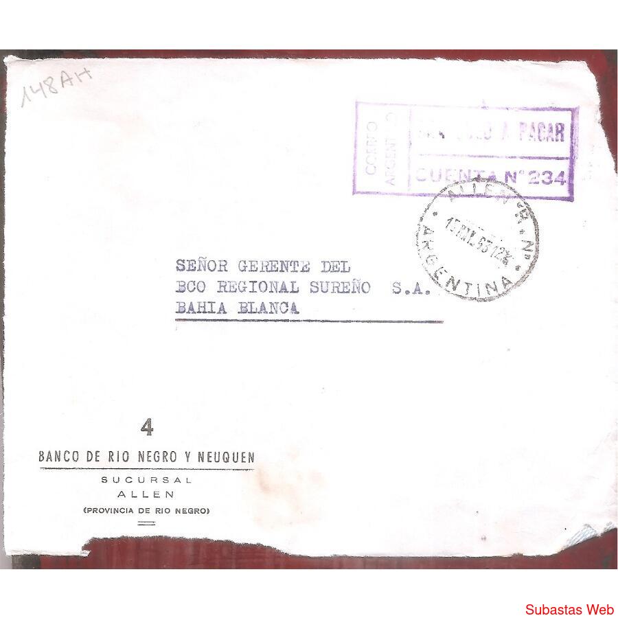 ARGENTINA  1963  SOBRE CIRCULADO  NUMERO 148AH