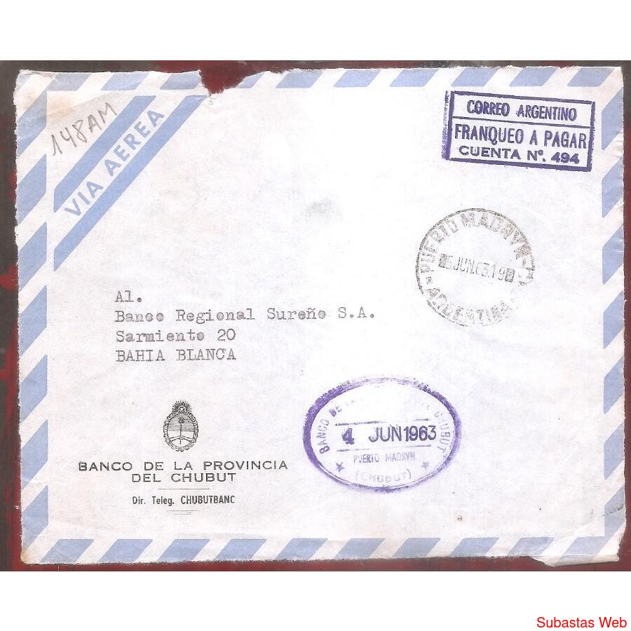 ARGENTINA  1963  SOBRE CIRCULADO  NUMERO  148AM