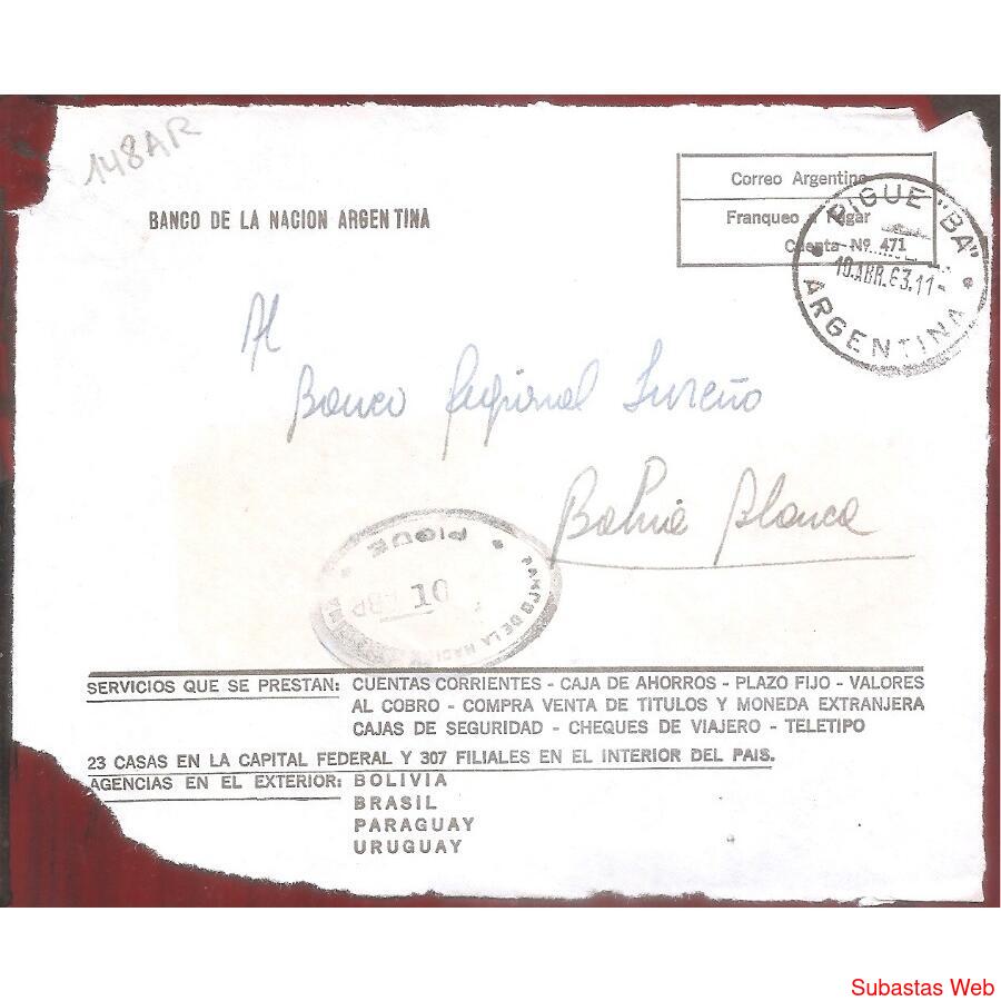 ARGENTINA  1963  SOBRE CIRCULADO  NUMERO  148AR