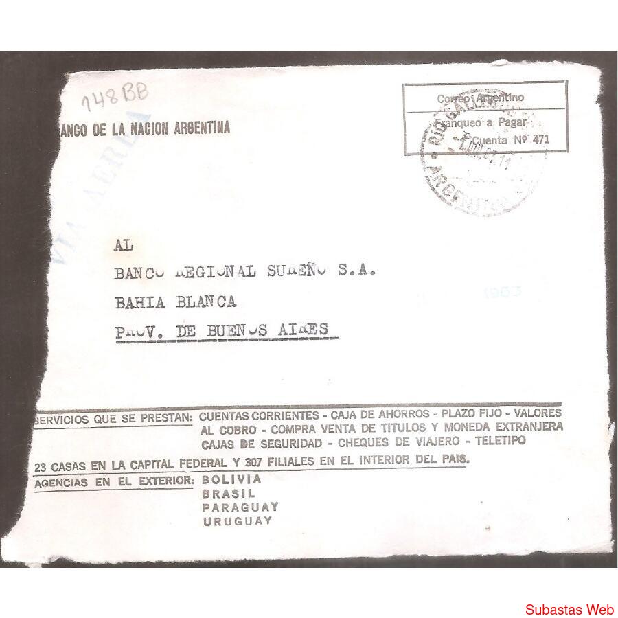 ARGENTINA  1963  SOBRE CIRULADO  NUMERO  148BB